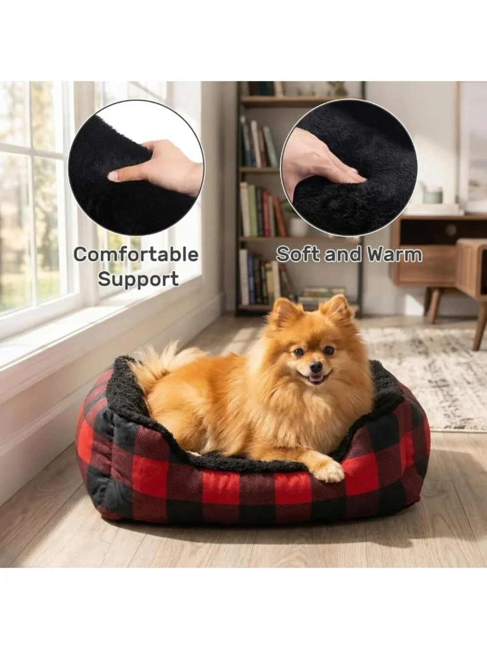 Cozy Self-Warming Flannel Pet Bed for Dogs & Cats - Red Checkered Plush Design